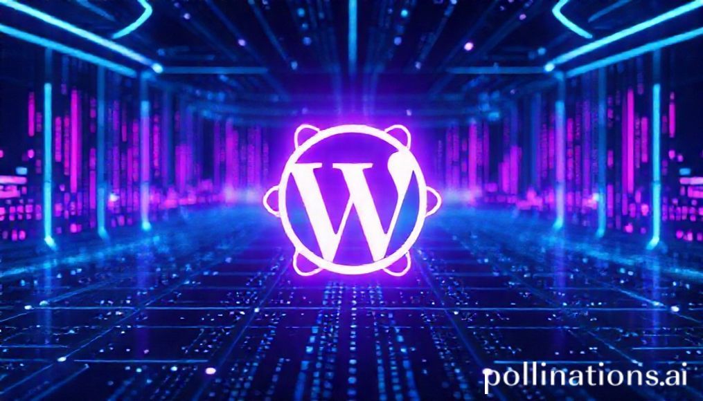 proven - a futuristic digital interface showing a WordPress logo seamlessly integrated with a React JS logo, representing a h